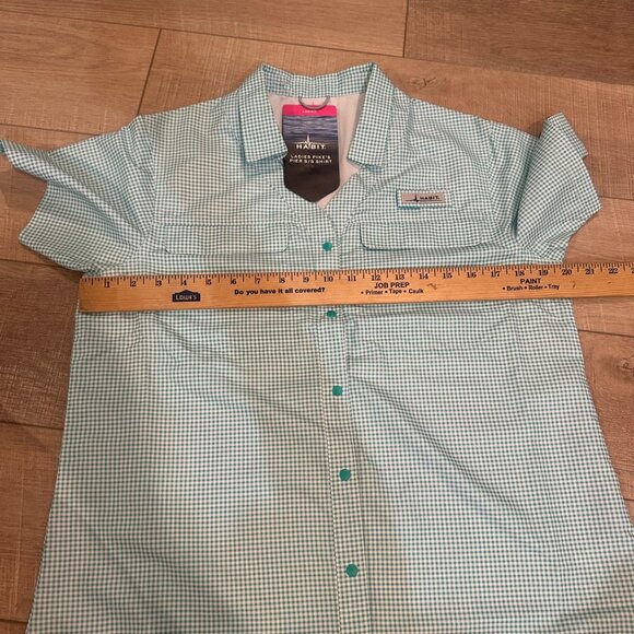 HABIT OUTDOORS WOMENS MEDIUM TURQUOISE PLAID MEDIUM BUTTON SHIRT NEW - Picture 5 of 13